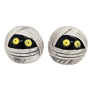 Halloween Mummy-Themed Ceramic Salt and Pepper Shakers Spooky Collectibles